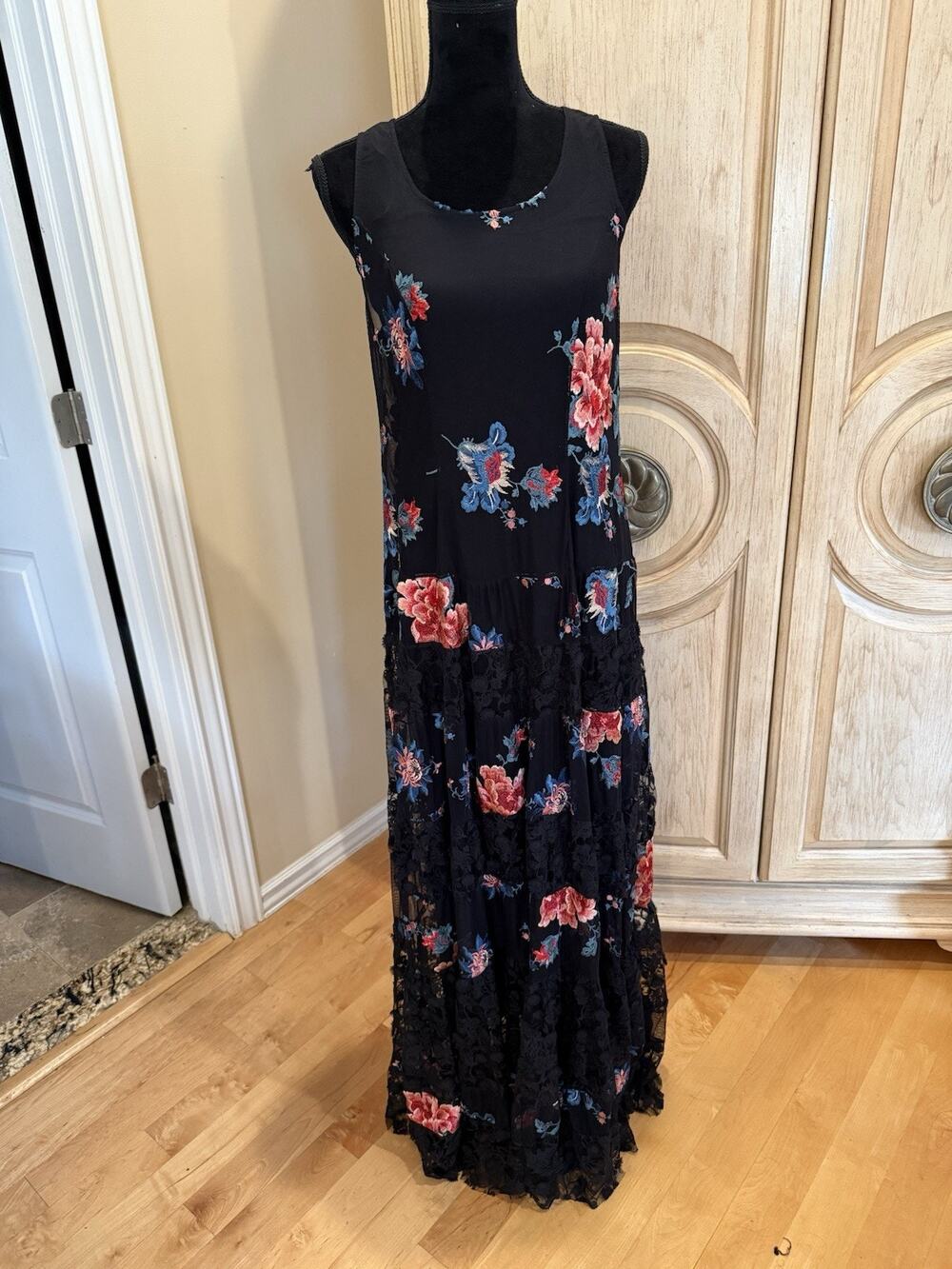 Johnny Was Enola Mesh Maxi Embroidered Dress W/slip Size Small